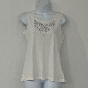 Coral Bay Embellished Cream Sleeveless Top Size S